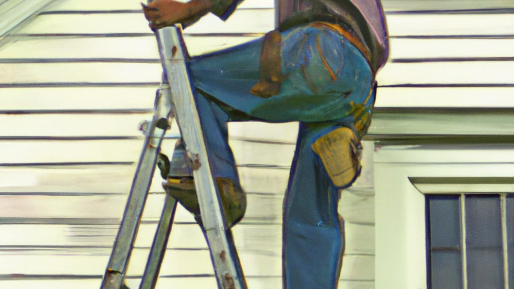 Man climbing ladder on Cornwall, New York home to replace roof