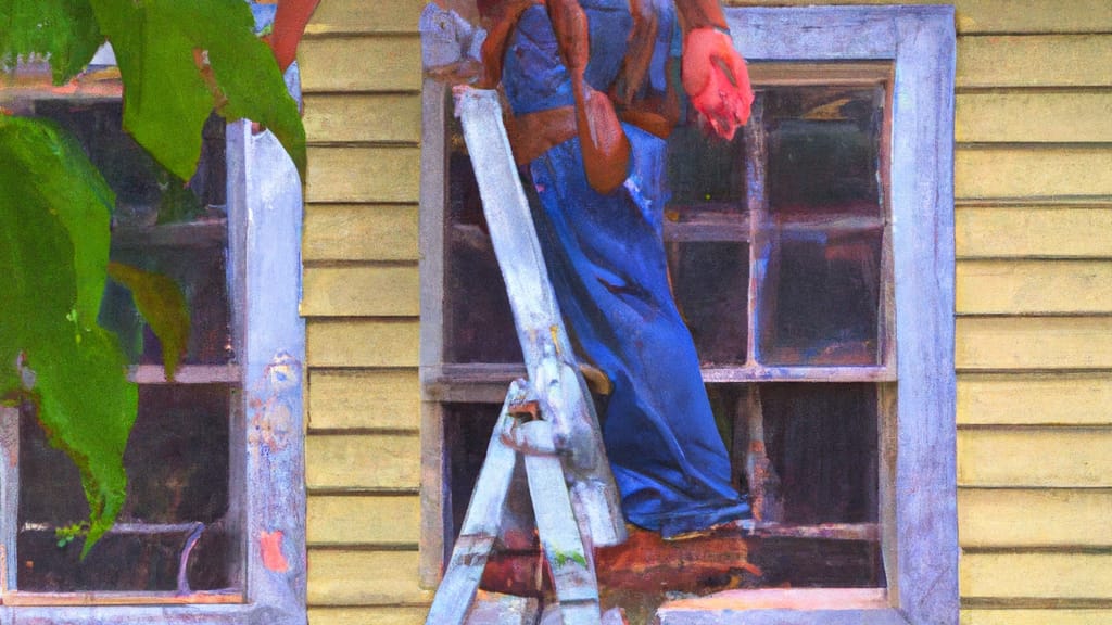 Man climbing ladder on Cortland, Illinois home to replace roof