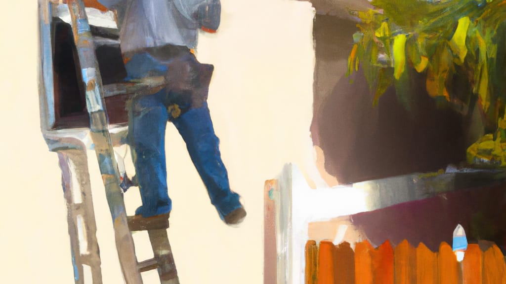 Man climbing ladder on Costa Mesa, California home to replace roof
