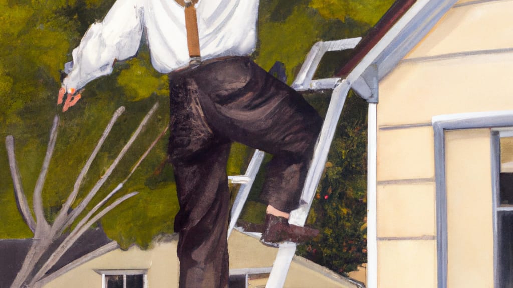 Man climbing ladder on Cotati, California home to replace roof