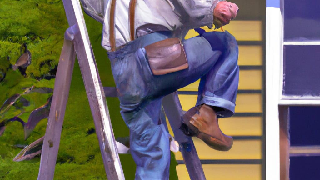 Man climbing ladder on Cottage Grove, Oregon home to replace roof
