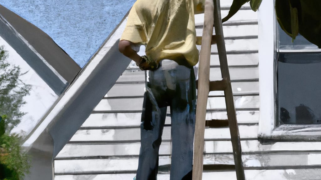 Man climbing ladder on Cottage Grove, Wisconsin home to replace roof