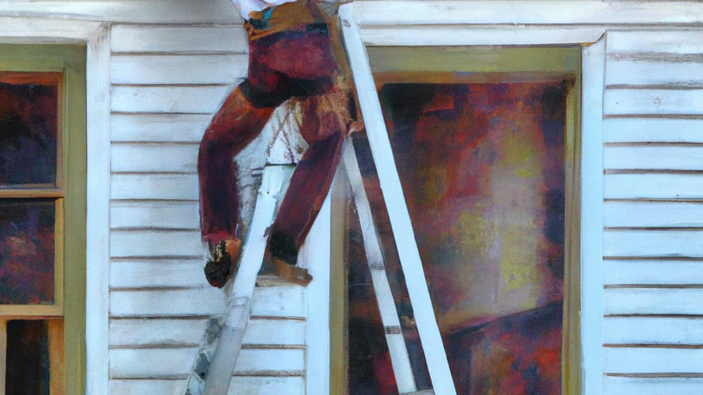 Man climbing ladder on Covington, Georgia home to replace roof