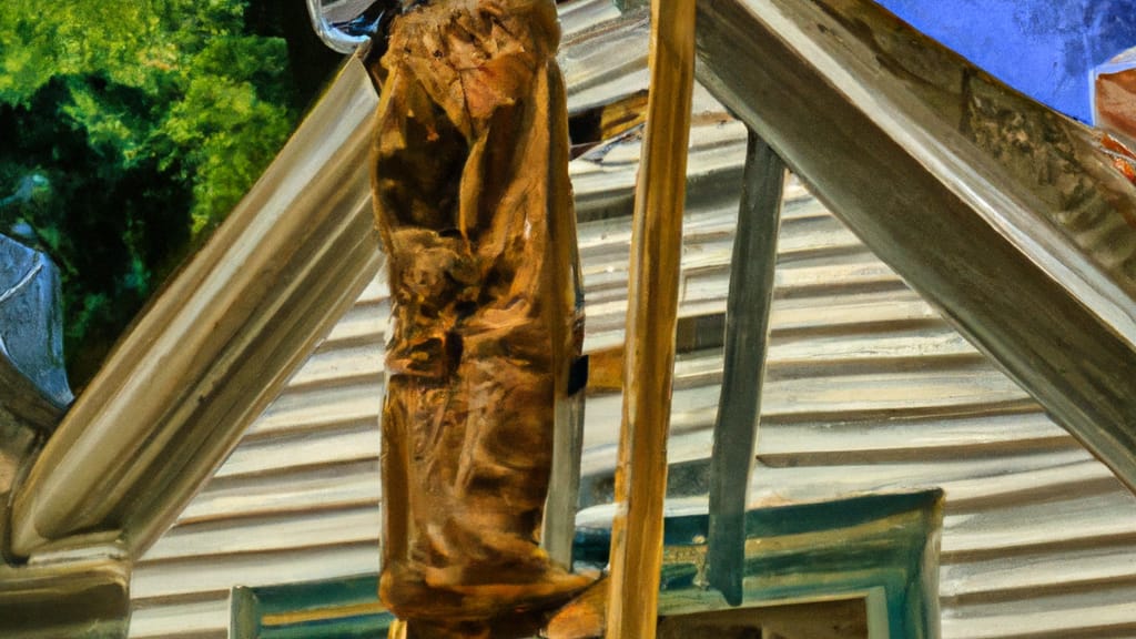 Man climbing ladder on Covington, Virginia home to replace roof