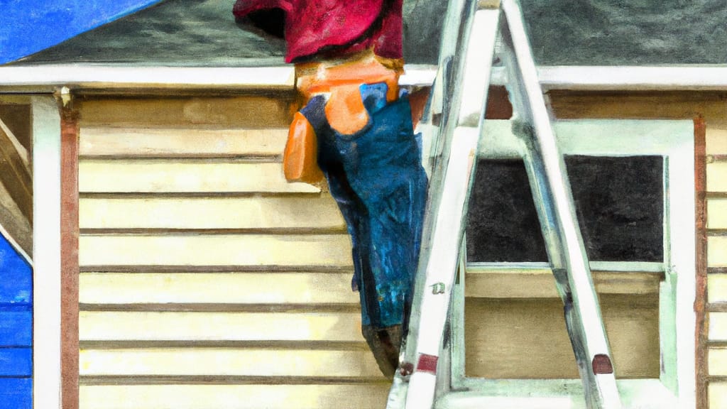 Man climbing ladder on Crest Hill, Illinois home to replace roof