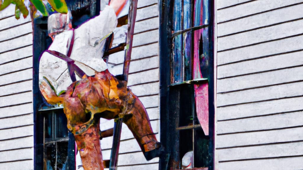 Man climbing ladder on Crossville, Tennessee home to replace roof