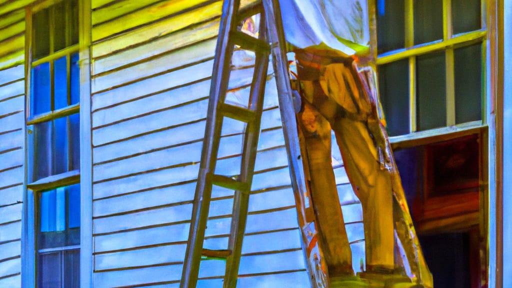 Man climbing ladder on Crystal Springs, Mississippi home to replace roof