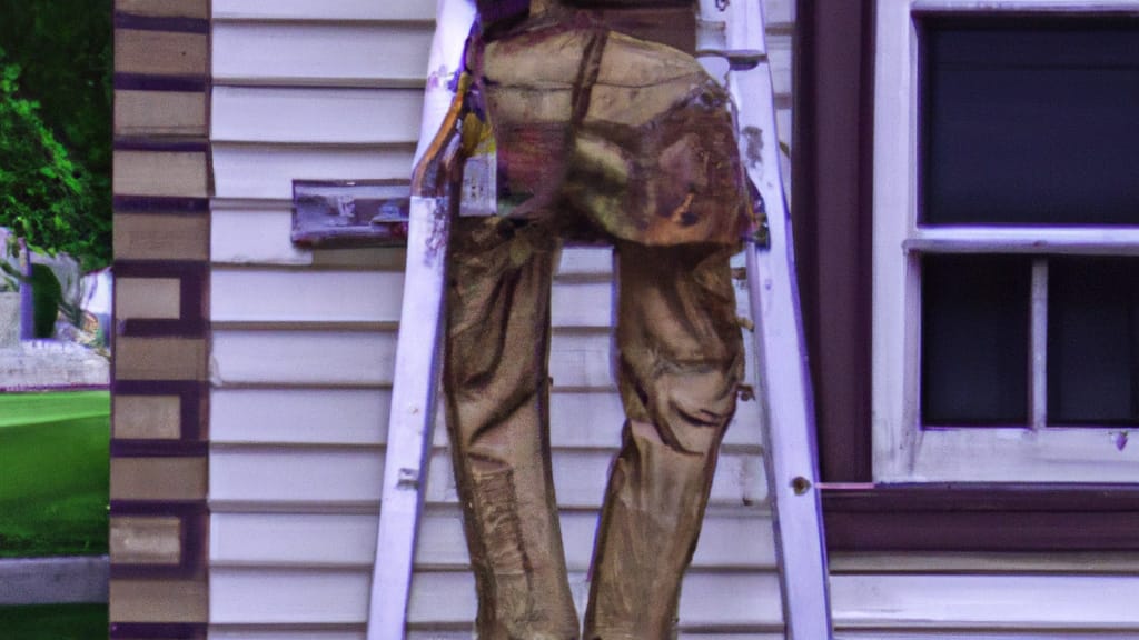 Man climbing ladder on Cudahy, Wisconsin home to replace roof