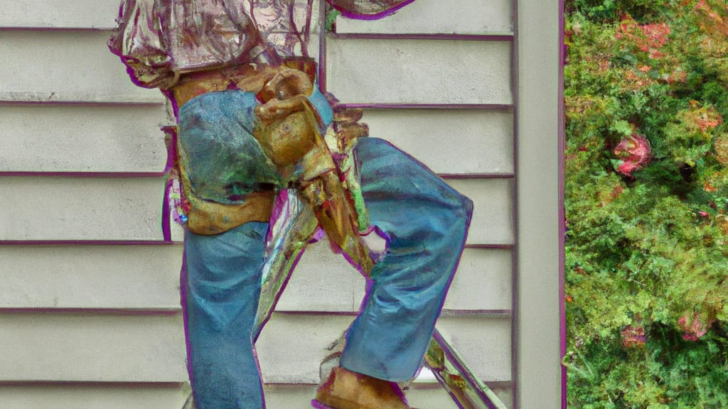 Man climbing ladder on Culpeper, Virginia home to replace roof