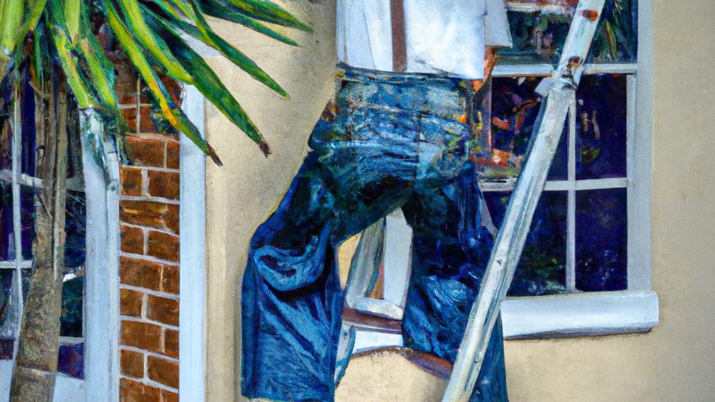 Man climbing ladder on Dade City, Florida home to replace roof