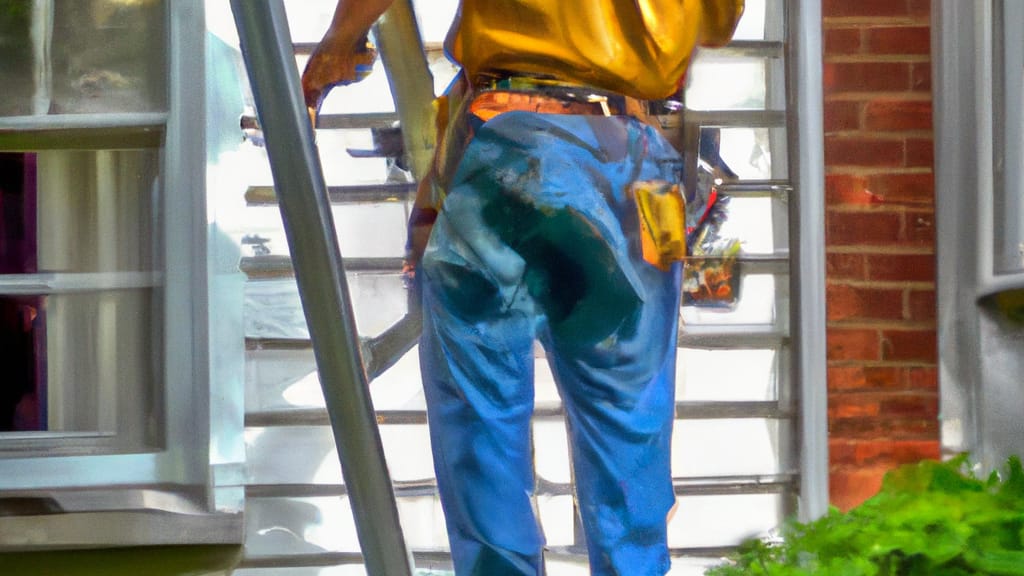 Man climbing ladder on Dallas, Pennsylvania home to replace roof