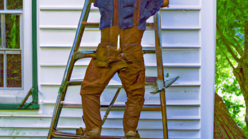 Man climbing ladder on Darien, Connecticut home to replace roof