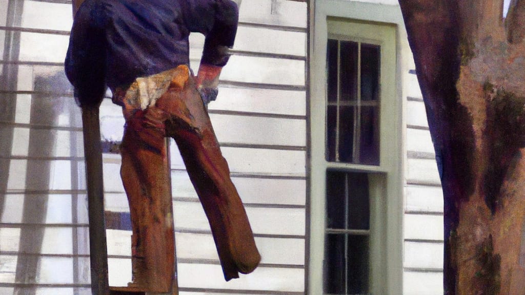 Man climbing ladder on Decatur, Alabama home to replace roof