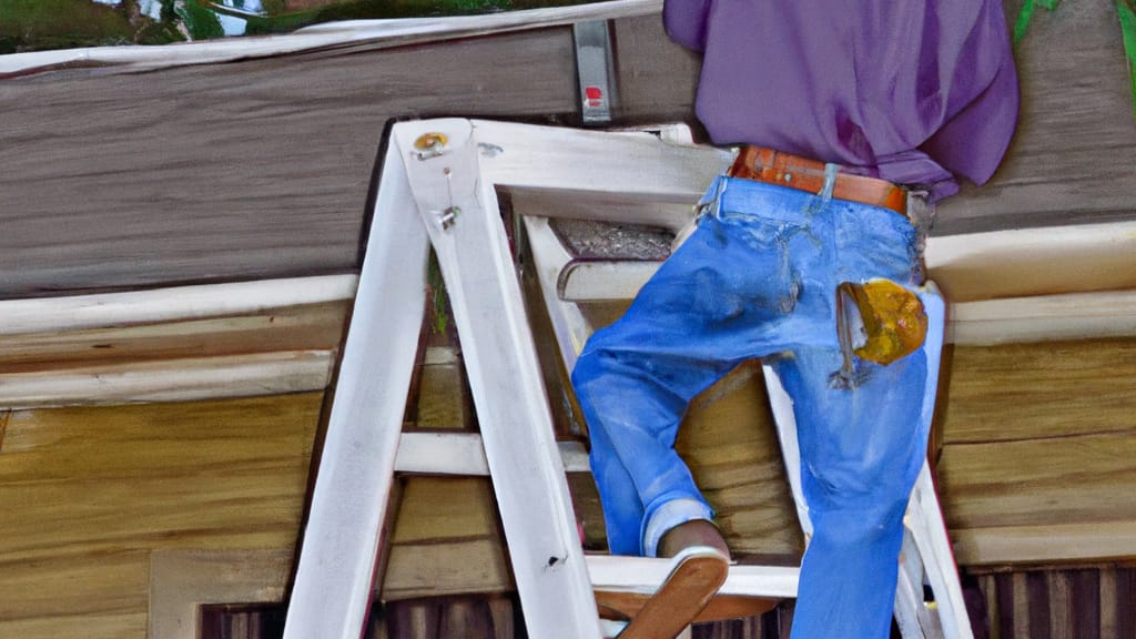 Man climbing ladder on Deer Park, Texas home to replace roof