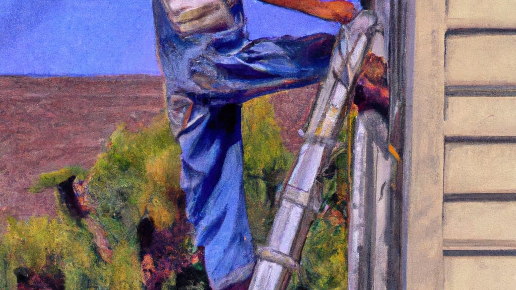 Man climbing ladder on Delano, California home to replace roof