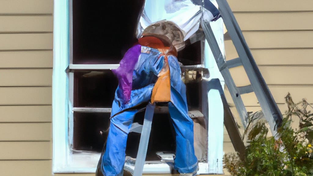 Man climbing ladder on Denton, Texas home to replace roof