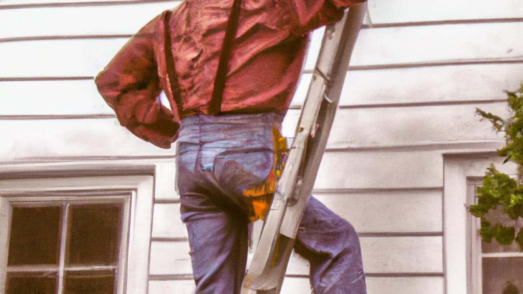 Man climbing ladder on Des Plaines, Illinois home to replace roof