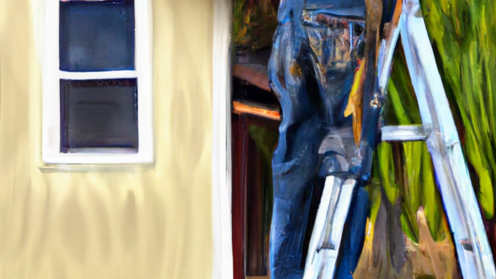 Man climbing ladder on Diamond Springs, California home to replace roof