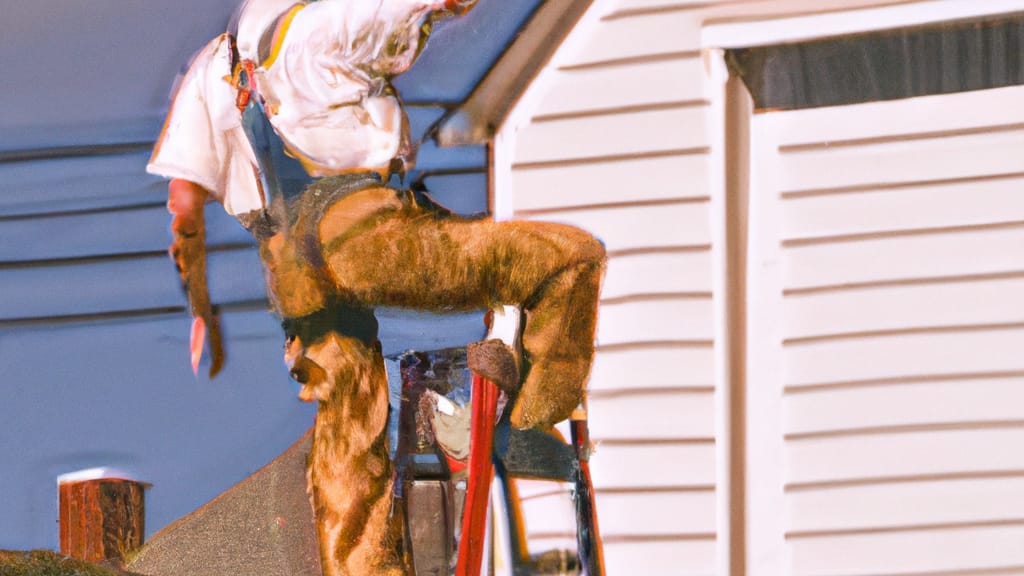 Man climbing ladder on Douglasville, Georgia home to replace roof