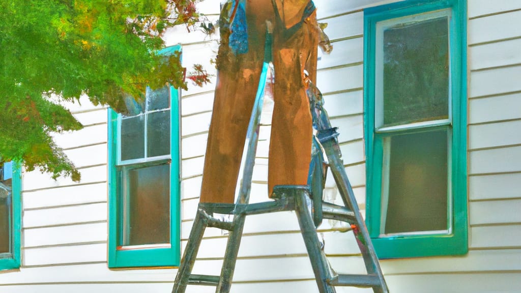 Man climbing ladder on Dover, New Jersey home to replace roof