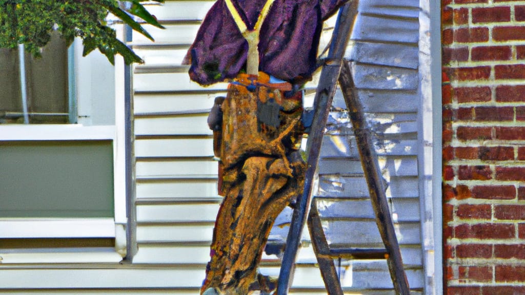 Man climbing ladder on Downers Grove, Illinois home to replace roof