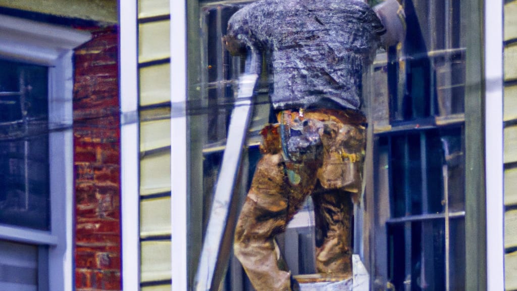 Man climbing ladder on Dudley, Massachusetts home to replace roof