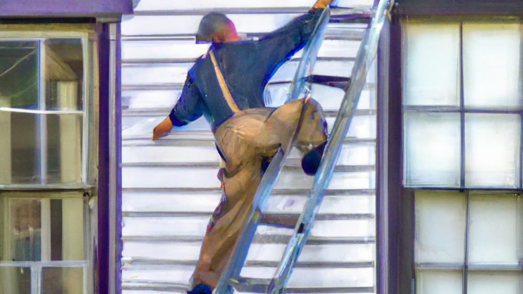Man climbing ladder on Dunkirk, New York home to replace roof