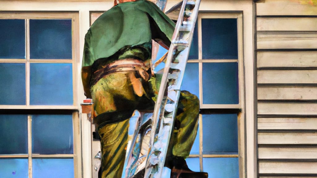 Man climbing ladder on Dunn, North Carolina home to replace roof