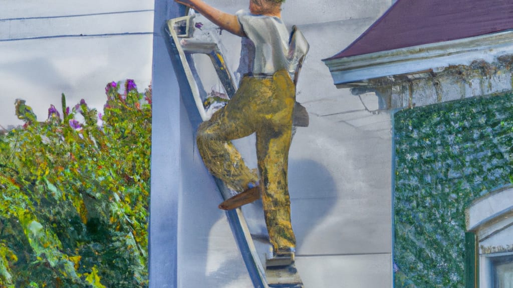 Man climbing ladder on Duquesne, Pennsylvania home to replace roof