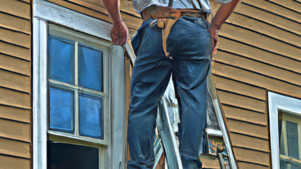 Man climbing ladder on Dwight, Illinois home to replace roof