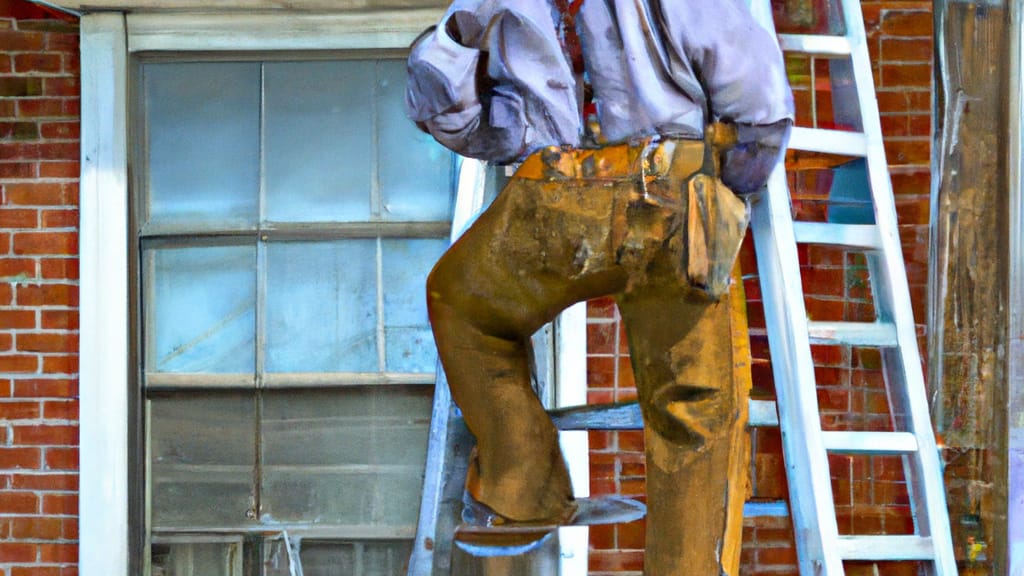 Man climbing ladder on East Chicago, Indiana home to replace roof