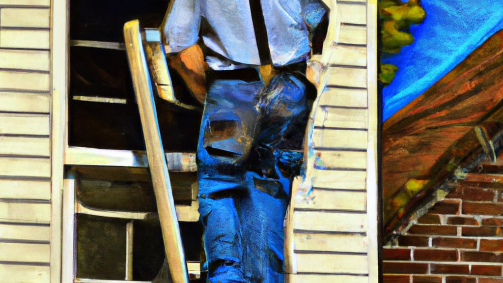 Man climbing ladder on East Lansing, Michigan home to replace roof