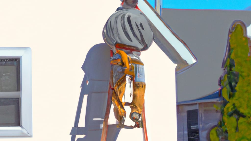 Man climbing ladder on East Moriches, New York home to replace roof