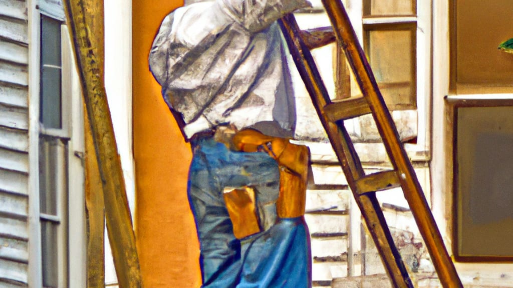 Man climbing ladder on East Orange, New Jersey home to replace roof