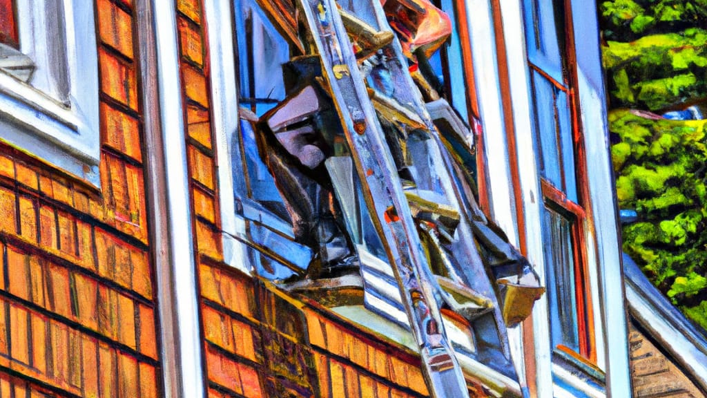 Man climbing ladder on East Providence, Rhode Island home to replace roof