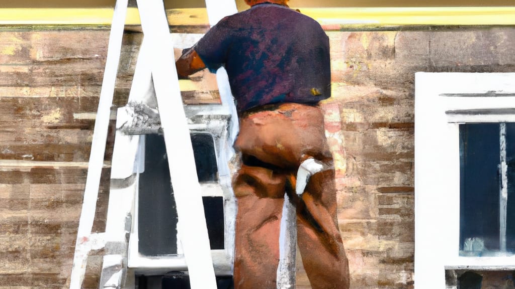 Man climbing ladder on East Saint Louis, Illinois home to replace roof