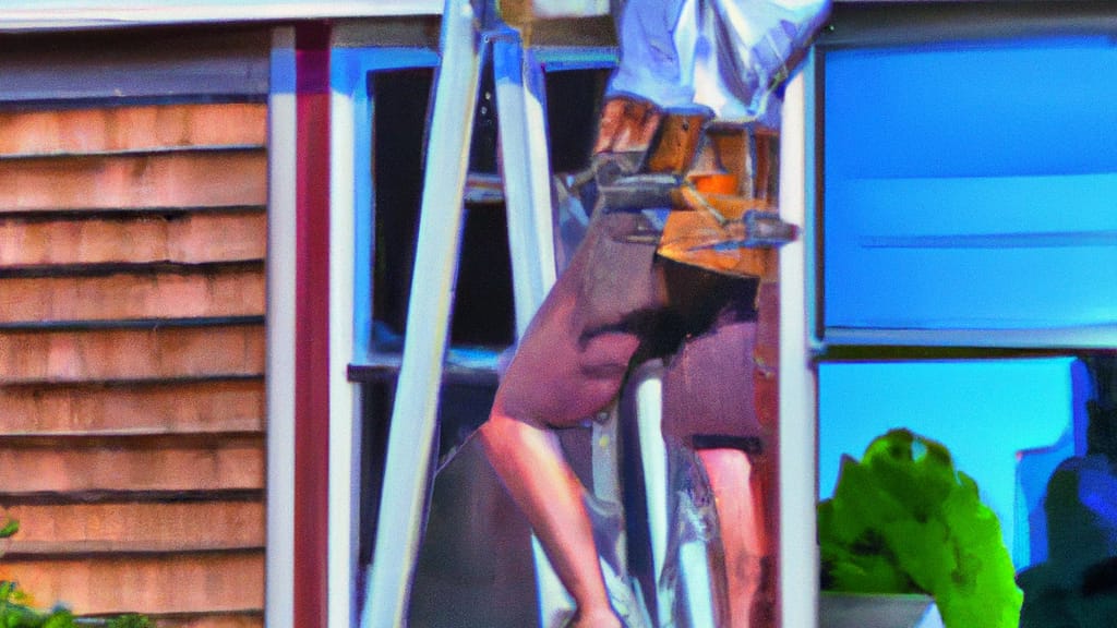 Man climbing ladder on Eastlake, Ohio home to replace roof