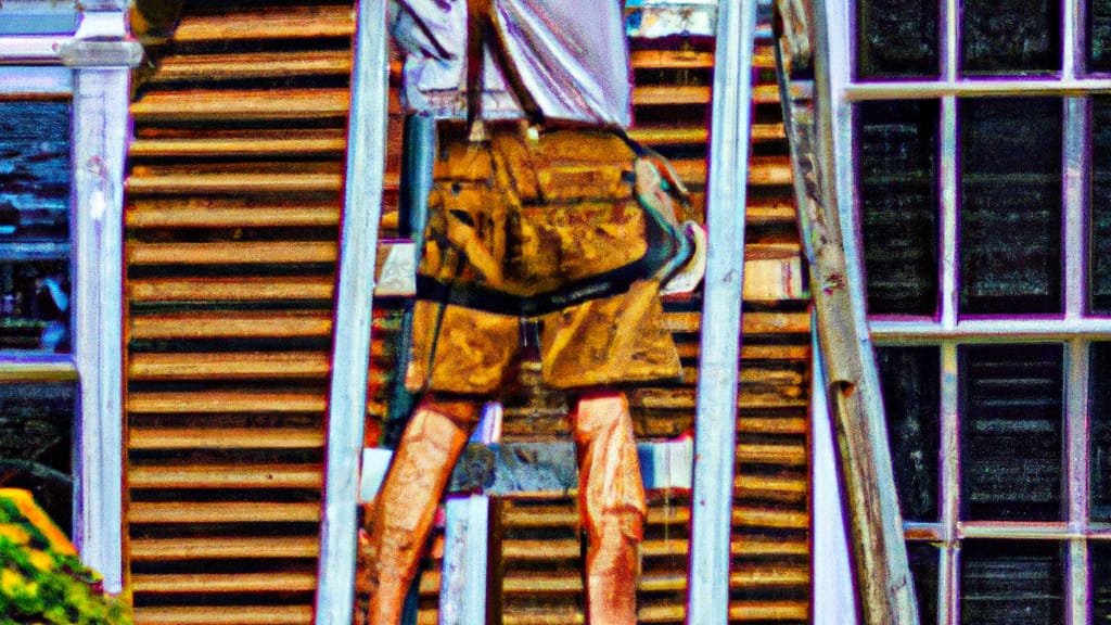 Man climbing ladder on Edenton, North Carolina home to replace roof