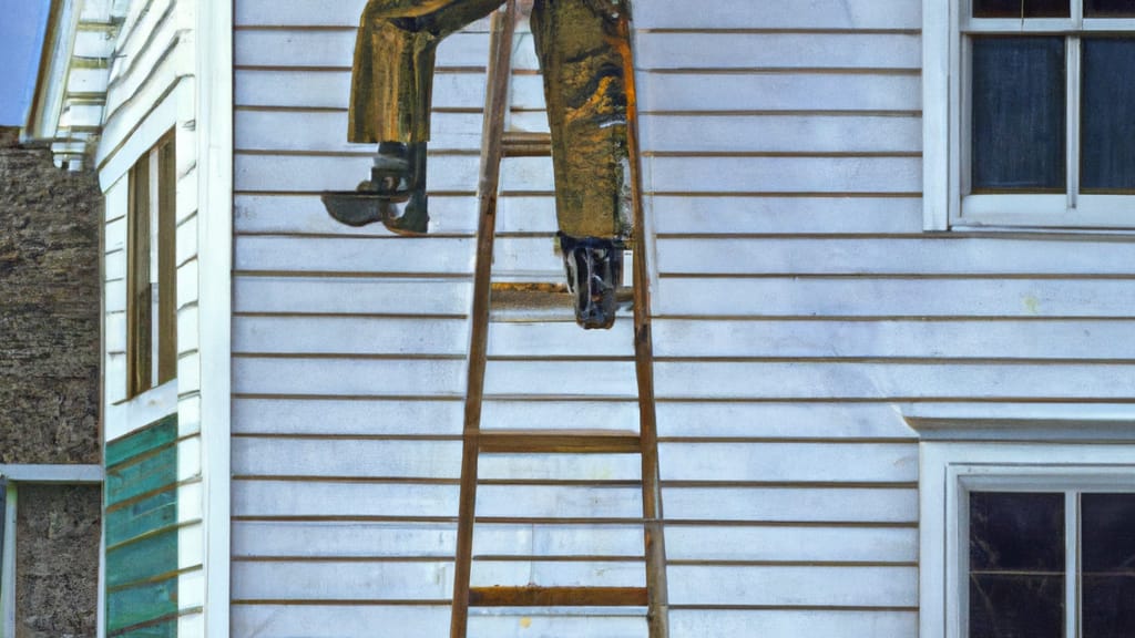 Man climbing ladder on Egg Harbor Township, New Jersey home to replace roof