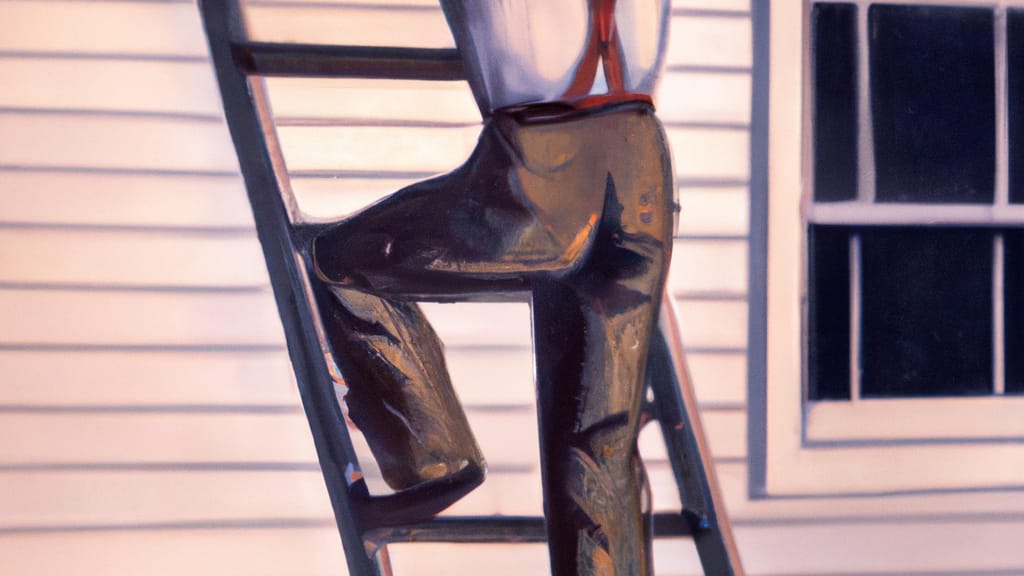 Man climbing ladder on Eglin Afb, Florida home to replace roof
