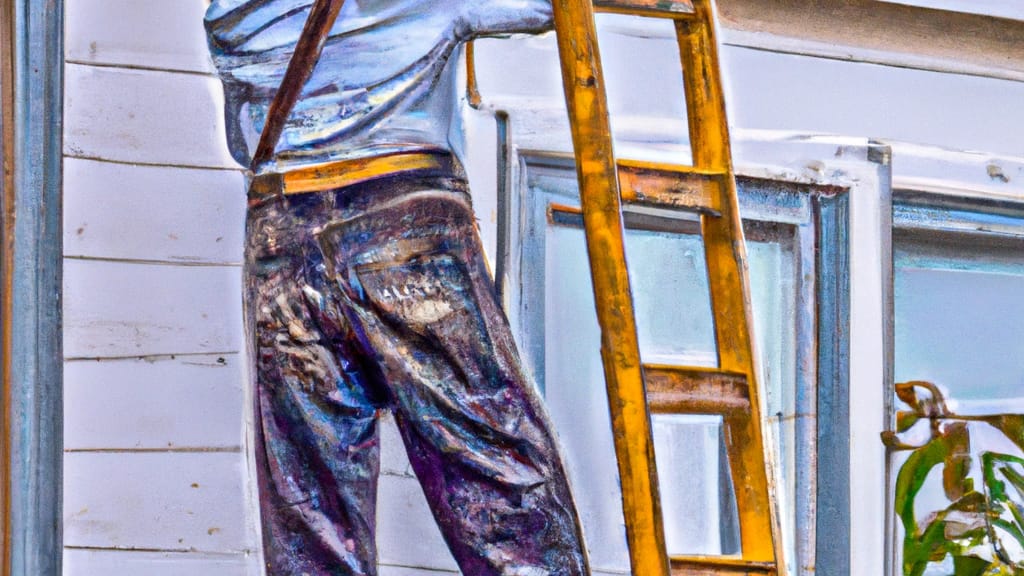 Man climbing ladder on Elk City, Oklahoma home to replace roof