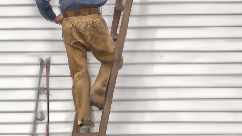 Man climbing ladder on Elkhorn, Wisconsin home to replace roof