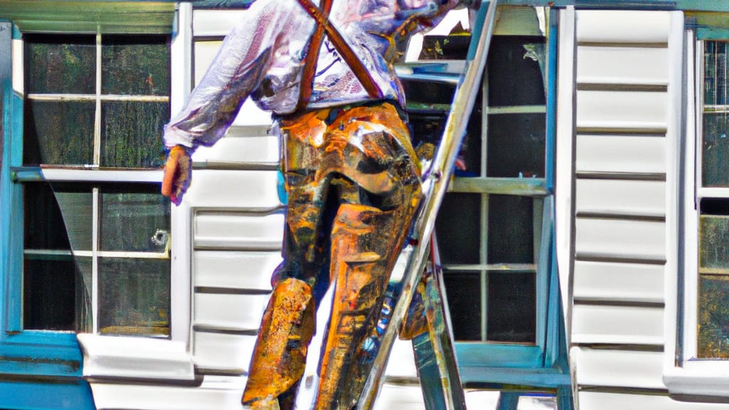 Man climbing ladder on Elkton, Maryland home to replace roof