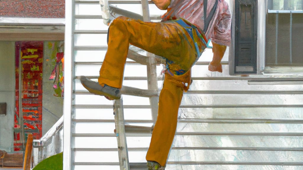 Man climbing ladder on Elmwood Park, New Jersey home to replace roof