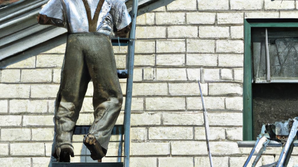 Man climbing ladder on Emporia, Kansas home to replace roof