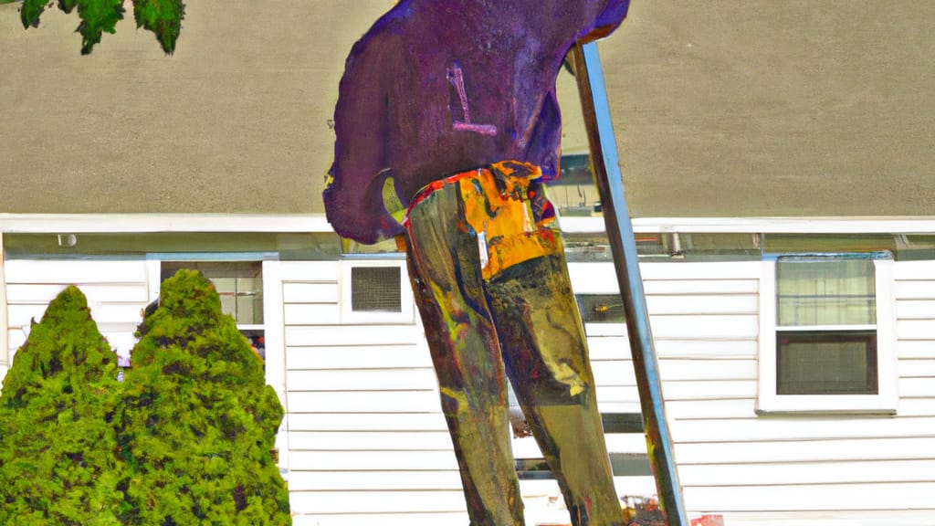 Man climbing ladder on Englewood Cliffs, New Jersey home to replace roof