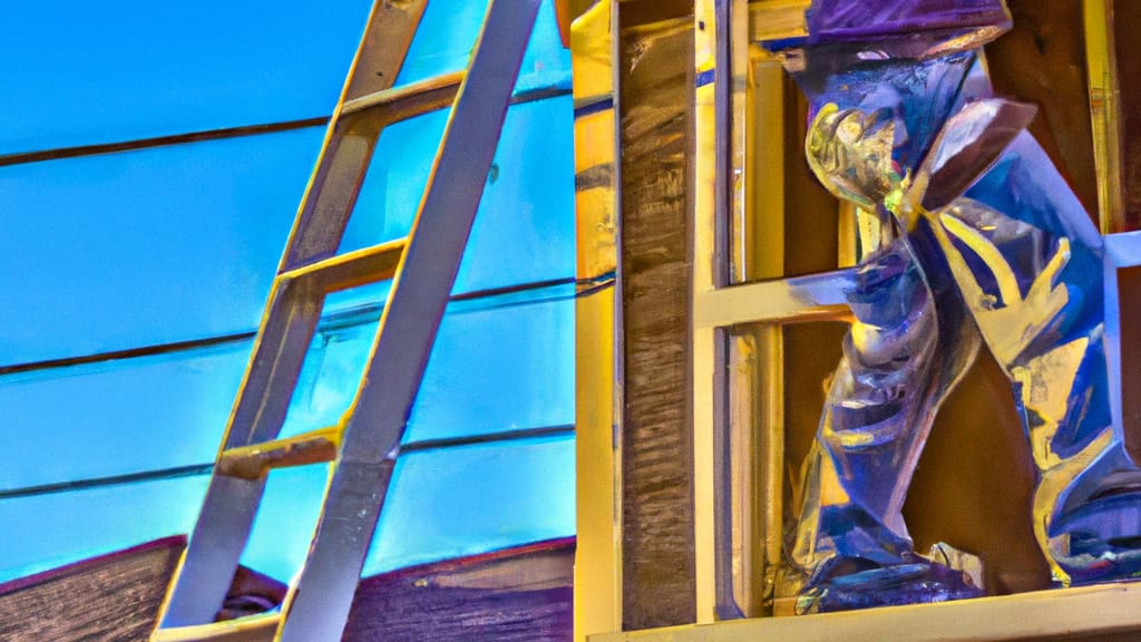 Man climbing ladder on Englewood, Colorado home to replace roof
