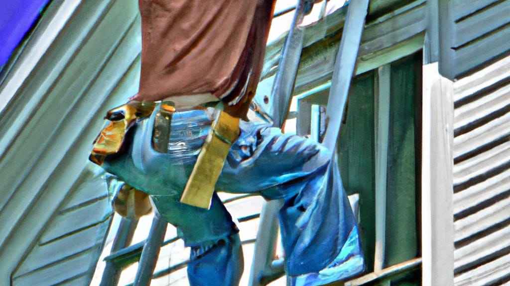 Man climbing ladder on Ennis, Texas home to replace roof