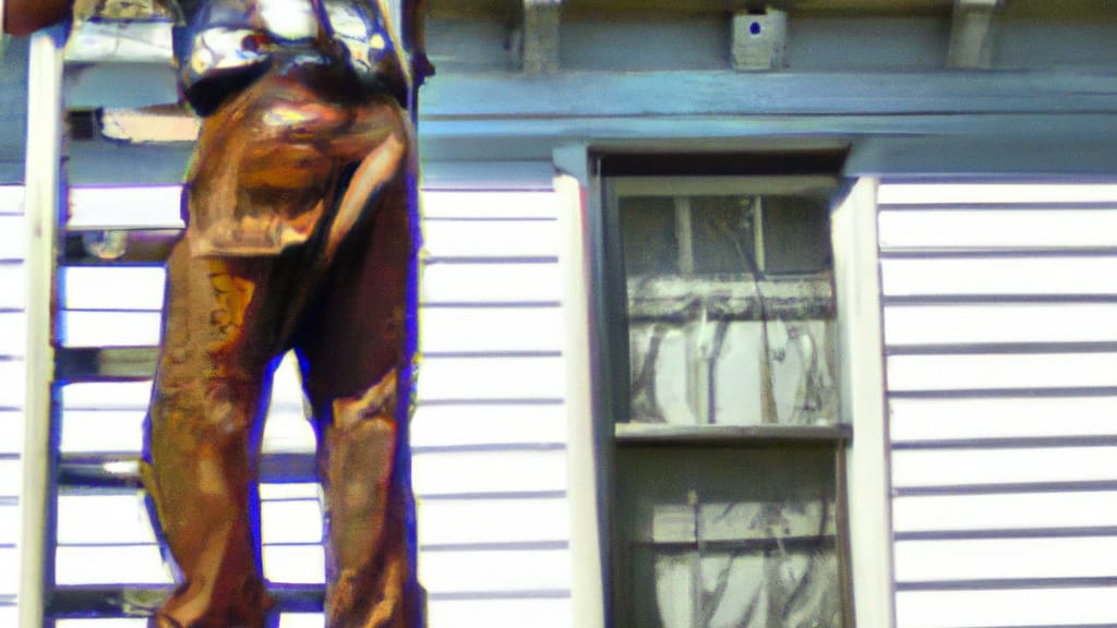 Man climbing ladder on Ephrata, Pennsylvania home to replace roof