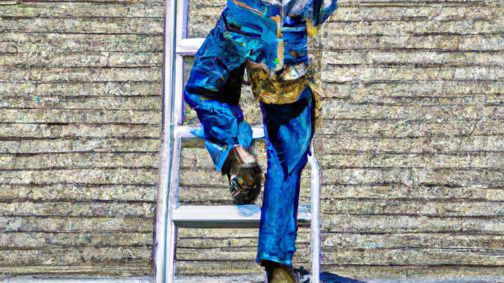 Man climbing ladder on Erie, Colorado home to replace roof